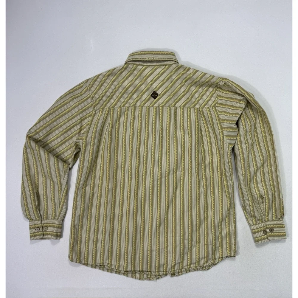 prAna Shirt Men Large Beige Striped Long Sleeve Button Up Outdoor Western Casual